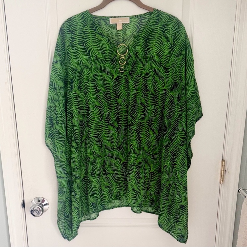 MICHAEL Michael Kors Green Leaf Print Flowy Top, Size S/M Like New